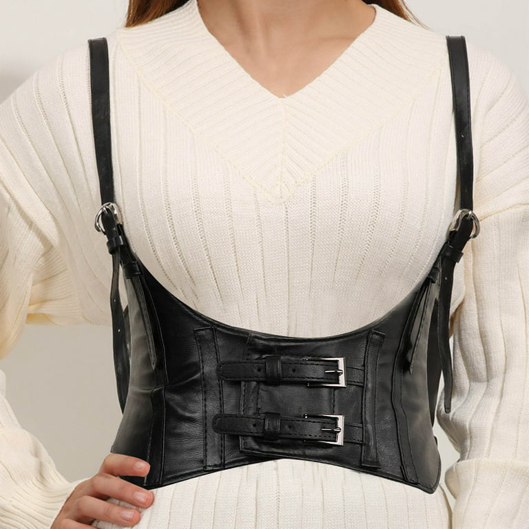 Naierhg Underbust Corset Vest Ultra Wide Faux Leather Double