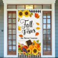 thumbnail image 3 of Hello Fall Door Cover Thanksgiving Backdrop Pumpkin Sunflower Wagon Field 71x35 Inch Rustic Autumn Banner for Porch Wall Decor Fall Harvest Photo Booth Props, 3 of 6