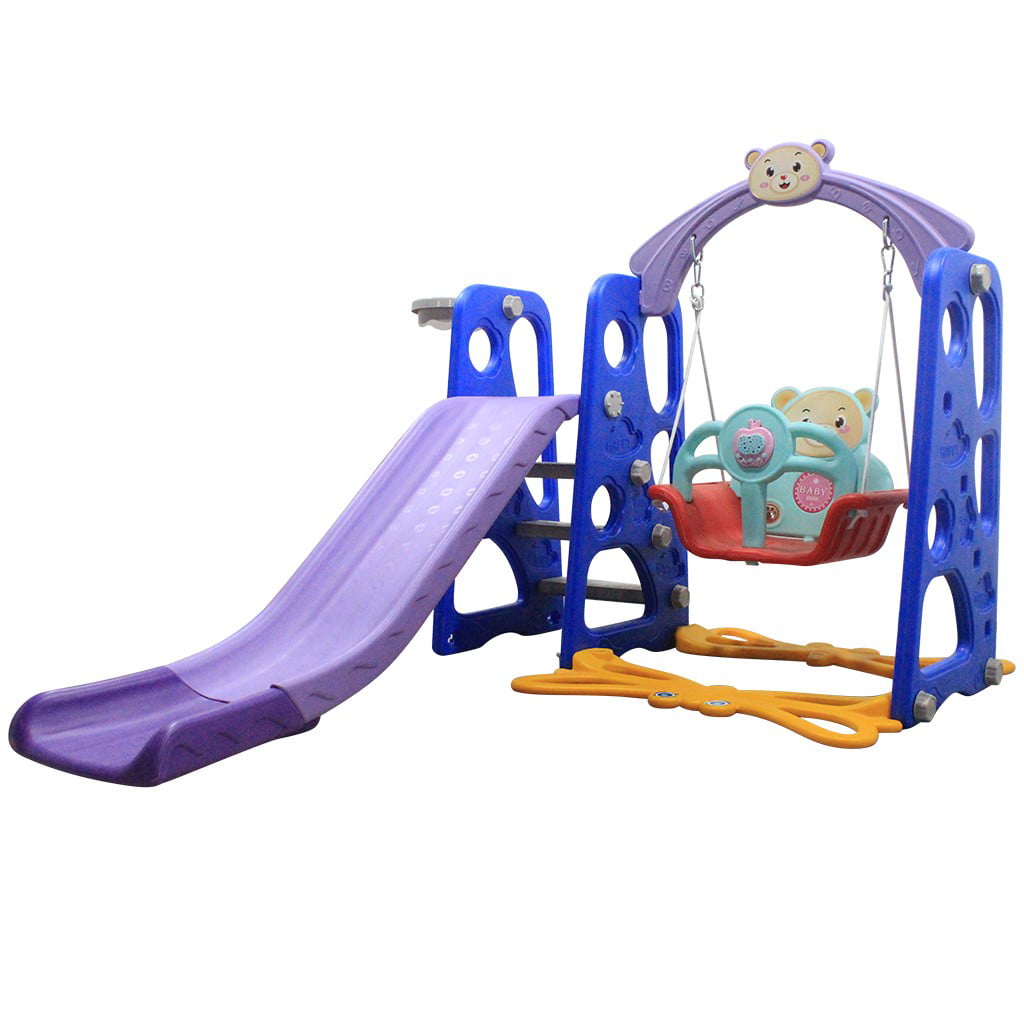 HAPPYMATY Climb and Slide for Toddlers Extra Long Slide Easy Climb Stairs Playset with Basketball Hoop Easy Set Up Playground Backyard Equipment 