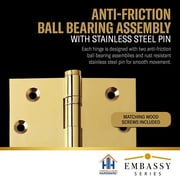 Embassy 3” x 3” Ball Bearing Door Hinge Heavy Duty Hinges Polished Brass with Flat Tips