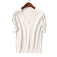 thumbnail image 7 of Fartey Womens Short Sleeve Sweaters Fashion Elegant V Neck Knitted Tops Dressy Casual Solid Color Work Blouses Loose Comfy T Shirt Sweater White M-3XL, 7 of 7