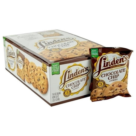 Linden’s Chocolate Chip Cookies, 18-Pack Individually Wrapped, Large 3-Cookie Packs, 1.8 oz Each