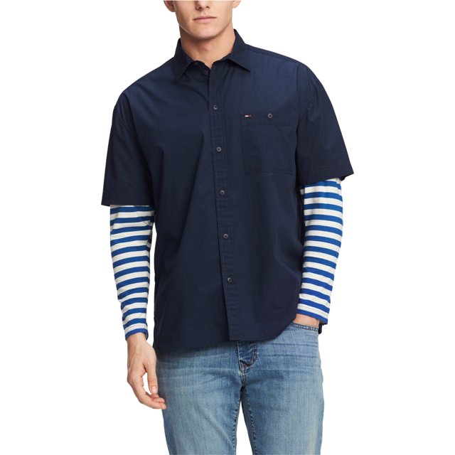 Camisa con Botones Tommy Hilfiger de manga a rayas para hombre azul mediano