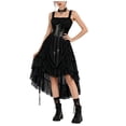 thumbnail image 5 of Jsaierl Women's Gothic Steampunk Corset Dress Square Neck High Low Ruffle Layered Halloween Cosplay Costume, 5 of 8