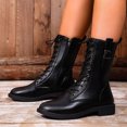 thumbnail image 3 of Women's Knee High Boots with Side Zipper Fashion Buckle Straps Lace up Combat Boots Non Slip Motorcycle Shoes Black Size 6, 3 of 6