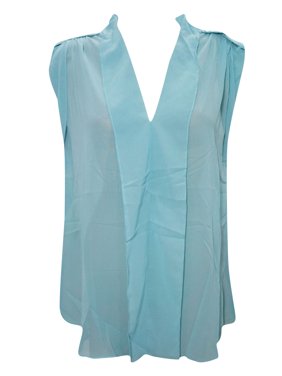 Mogul Women's Aqua Blue Sleeveless Chiffon Blouse Shirt Top