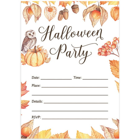 Halloween Party Invites & Envelopes ( Pack of 25 ) Rustic Shabby Chic Elegant Adult Party Large Blank 5x7