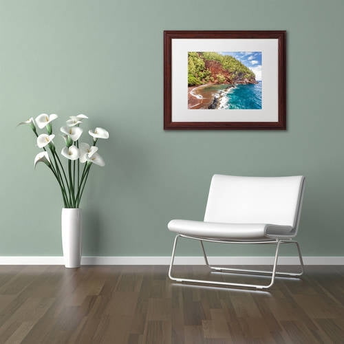 Trademark Fine Art 'Red Sand Beach Maui' Canvas Art by Pierre Leclerc, White Matte, Wood Frame