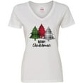 thumbnail image 3 of Inktastic Merry Christmas Plaid Trees Women's V-Neck T-Shirt, 3 of 5