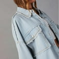 thumbnail image 6 of Augper Women's Jean Jacket Frayed Washed Button Denim Jacket with Pockets, 6 of 9