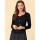 thumbnail image 2 of Allegra K Blusa elegante de satén con cuello en forma de corazón y manga larga para mujer Negro S, 2 of 5
