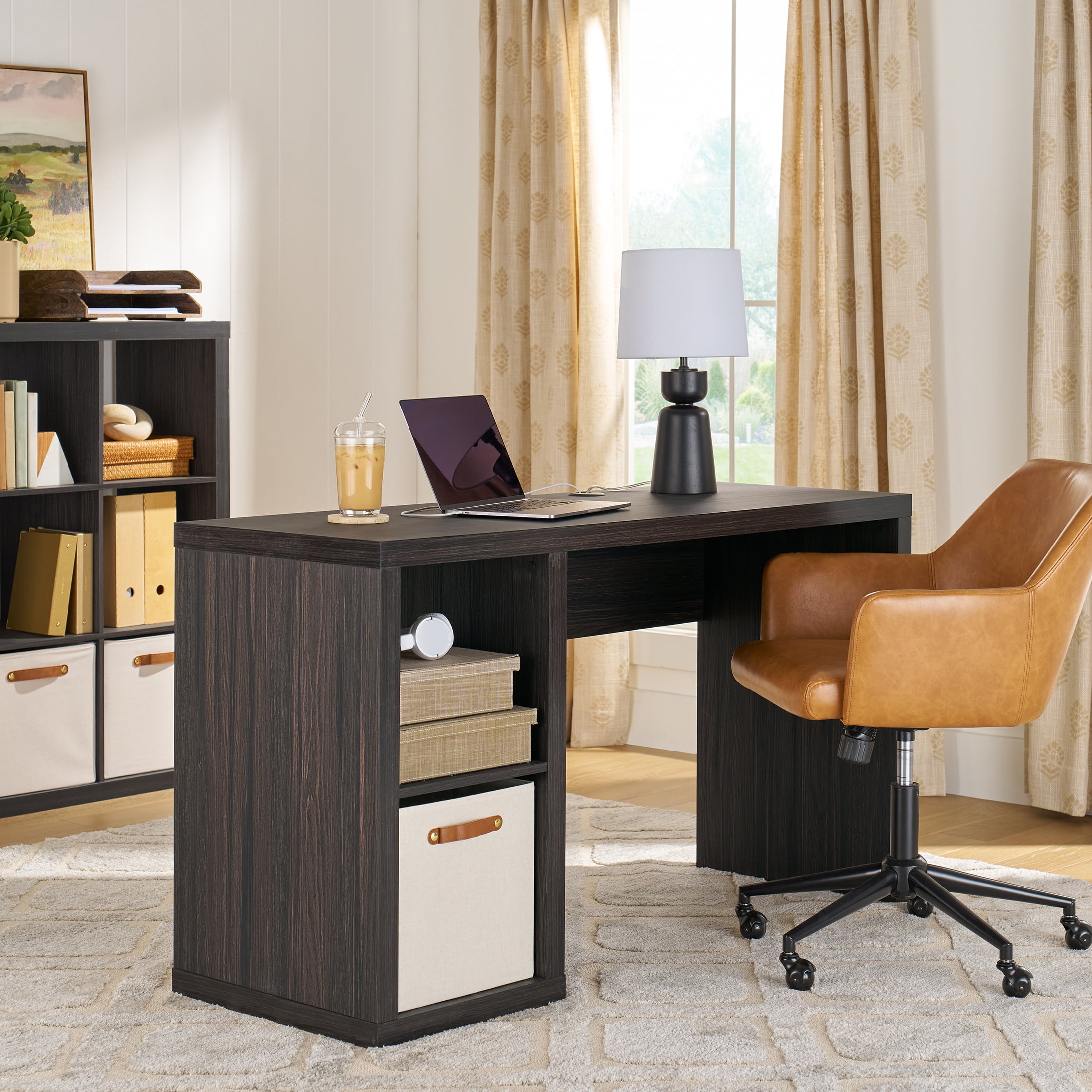 Better Homes & Gardens Cube Storage Office Desk, Tobacco Oak