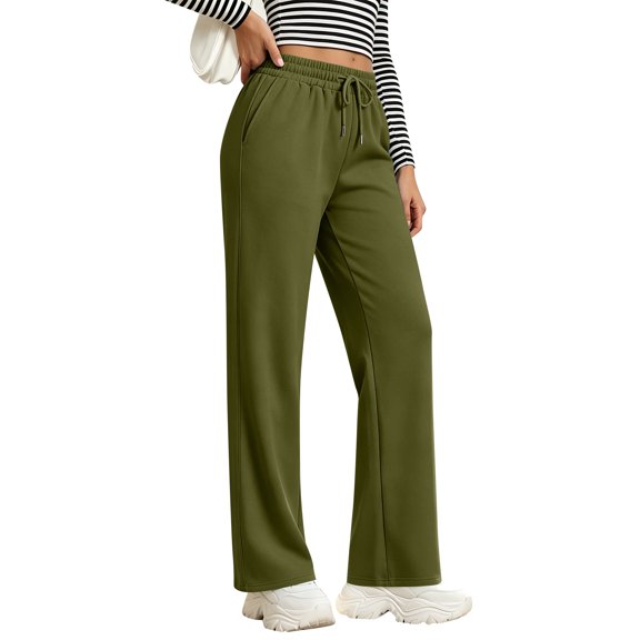 Women's Straight Leg Sweatpants Drawstring High Waist Sweat Pants Casual Solid Color Joggers Trousers with Pockets