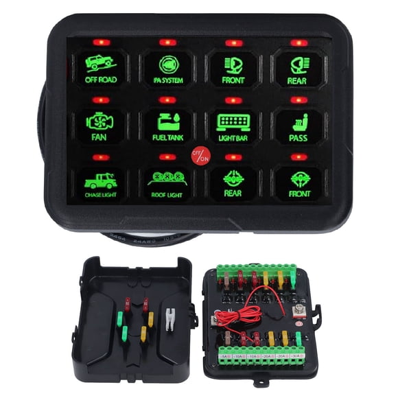 Circuit Control Switch Panel, DC12-24V 12 Gang Switch Panel 80A Circuit Breaker 1000-1500W for Car Truck Ship Yacht