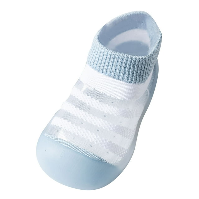 HABDGIKS Toddler Girl Socks Sole Anklet Soft Striped Non Slip Rubber Kids Breathable Socks
