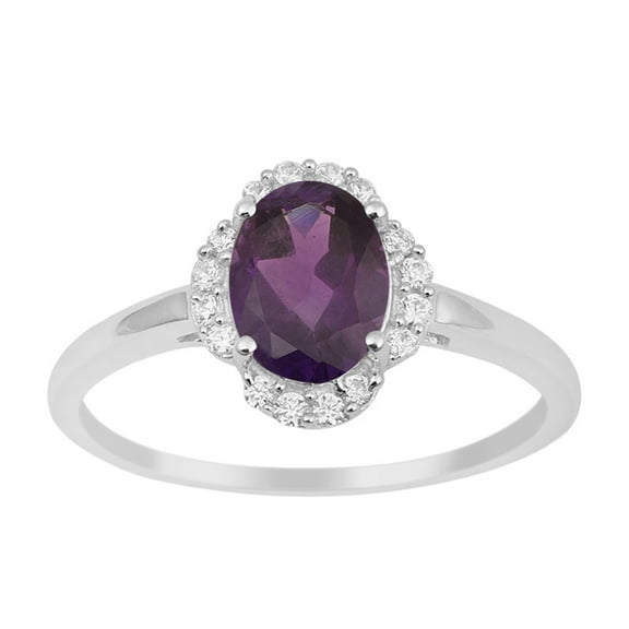 8X6MM Oval Shape Amethyst Gemstone 925 Sterling Silver Solitaire Accents Women Promise Ring