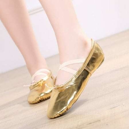 

SHYKA SHYKA Womens Leather Ballet Belly Slippers Ballroom Dance Shoes with Suede Split-Sole-金色||45码