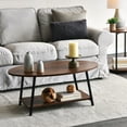 thumbnail image 4 of Household Essentials Jamestown Oval Coffee Table with Storage Shelf Mid Century Walnut Wood Grain and Black Metal, 4 of 8