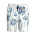 thumbnail image 4 of Naloa Pale Blue Lotus Flowers Men's Short Pajama Pants, Lounge Comfort Shorts with Elasticized Waistband and Side Pockets - X-Large, 4 of 9