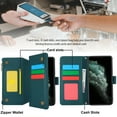 thumbnail image 3 of Allytechgroup Wallet Case for Apple iPhone 12/12 Pro,  Retro [1 Zipper Pocket + 6 Cards Slots] Hand Wrist Shoulder Strap Stand Shockproof iPhone 12/12 Pro Cover Case for Girls Women, Green, 3 of 8
