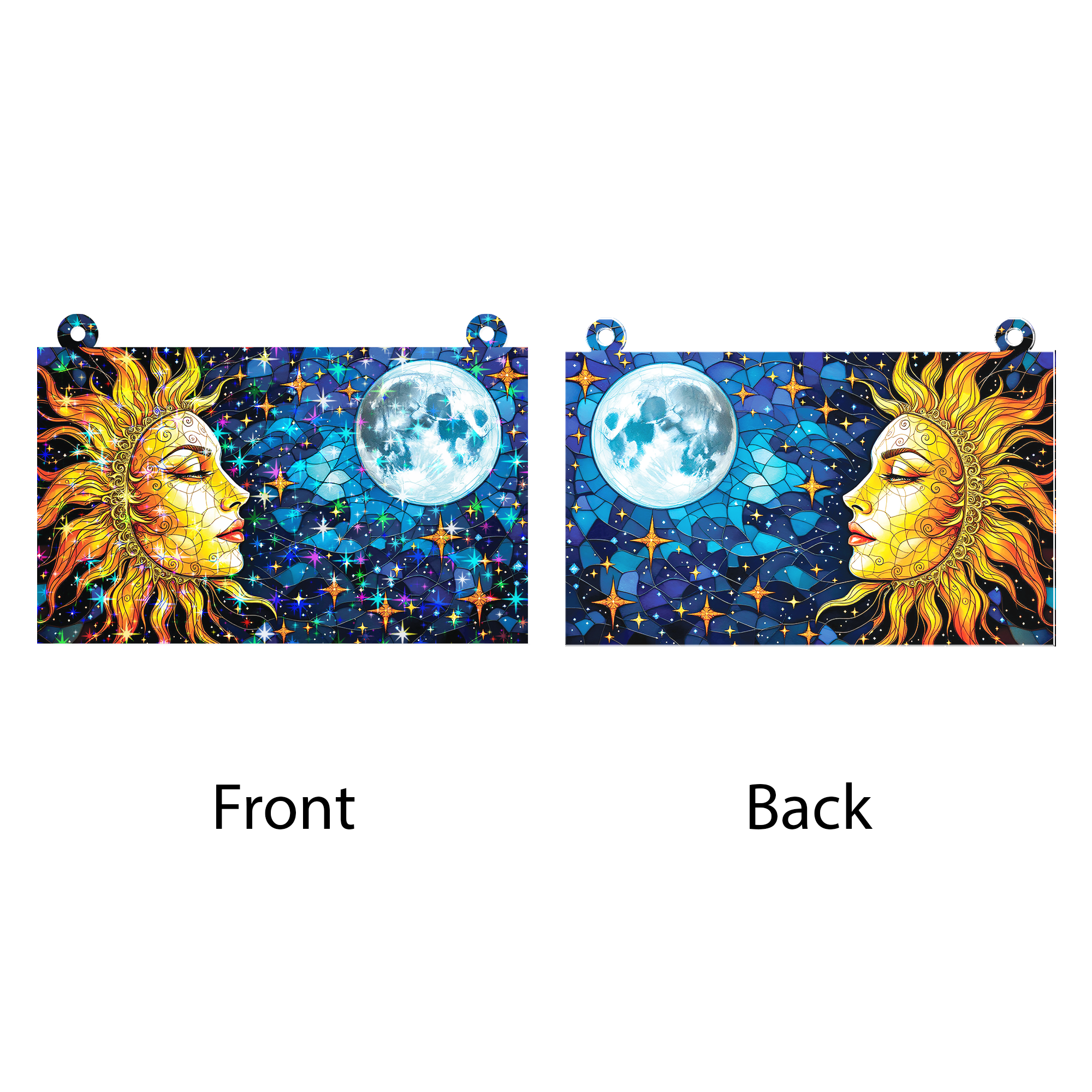 89Bloom Sun and Moon Stained Glass Hologram Ornament, Stained Glass Suncatcher Ornaments Home Decor, Holographic Ornaments