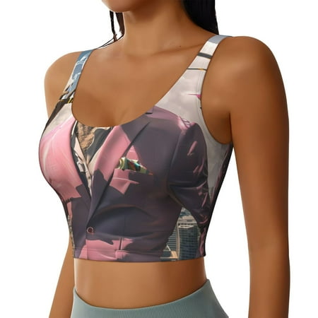 Haiem Stylish Kangaroo In Suit Pattern Womens Sports Bra - U Neck Padded Low Impact Yoga Bra Workout Crop Top Gym Moisture-Wicking Workout Vest -X-Large