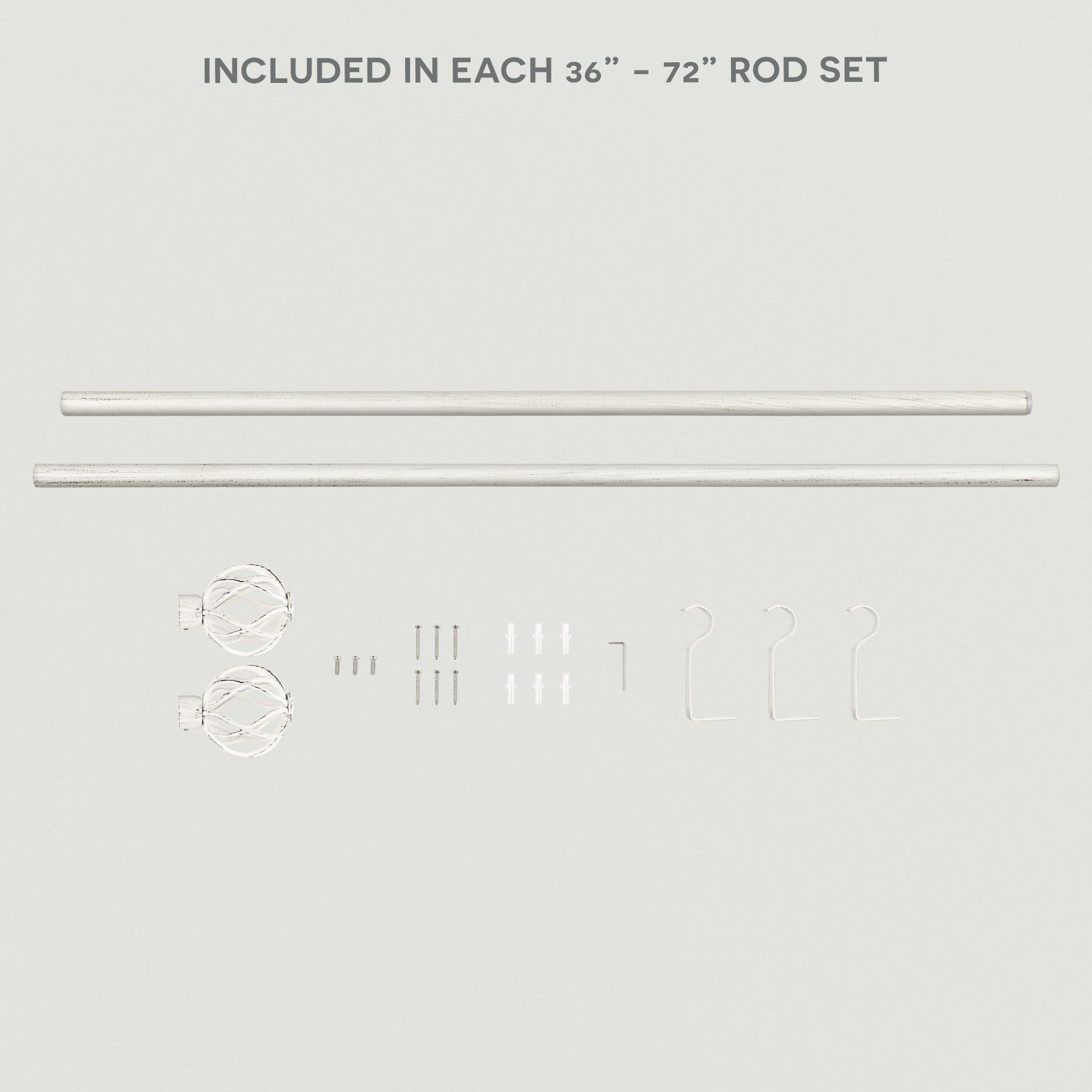 Exclusive Home Ogee 1" Curtain Rod and Coordinating Finial Set, Distressed White, Adjustable 36"-72"