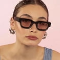 thumbnail image 4 of Thick Matte Black Square Frame Sunglasses for Men Women Chunky Brown Tinted Lens 90's Retro Rectangle UV Protection Trendy Hip Hop Y2K Simple Designer Sunglasses Fashion Dark Black Shades, 4 of 8