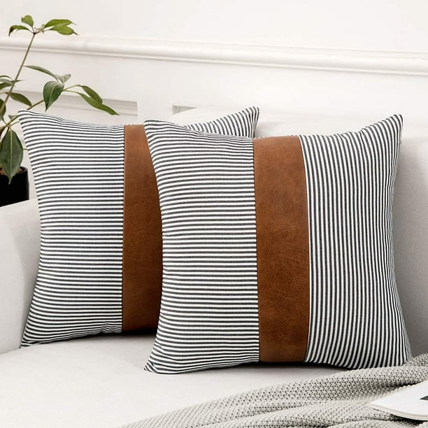Decorx Decorative Pillow Covers Brown, Faux Leather Sofa Pillows