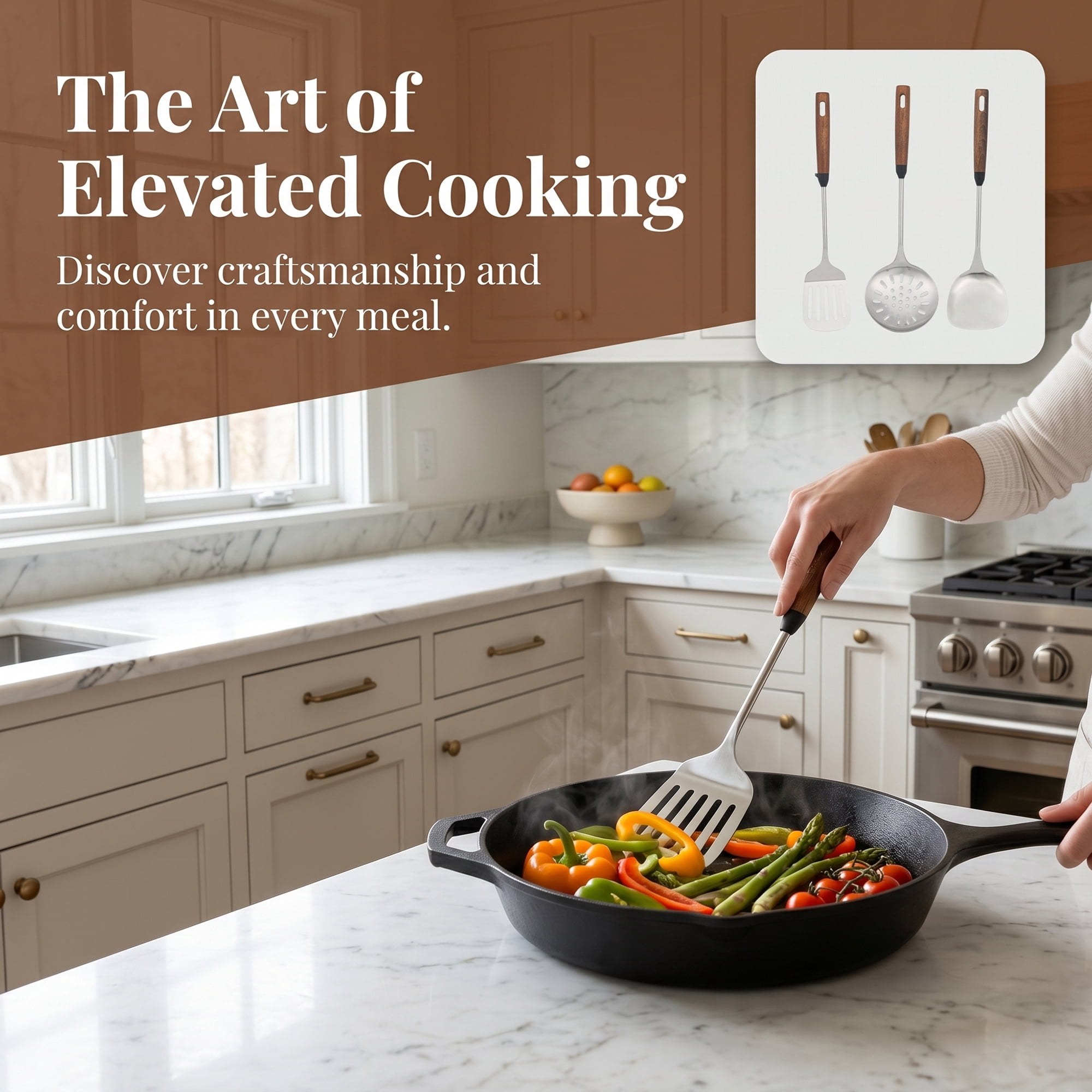 Unique Bargains Color-blocked Kitchen Utensil Set with Silicone Dark Brown J 3pcs