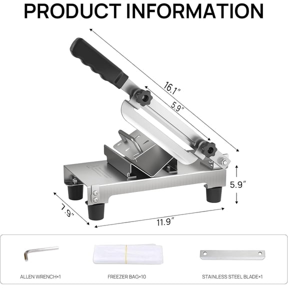 Manual  Meat Slicer Stainless Steel Beef Mutton Bacon Cheese Cutter with Adjustable Thickness for Home Kitchen BBQ