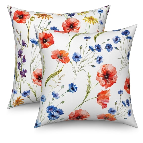 Rustic Floral Throw Pillow Covers Set of 2 Orange and Blue Pillow Covers Spring Summer Decor for Couch Home Decor,18"x18"