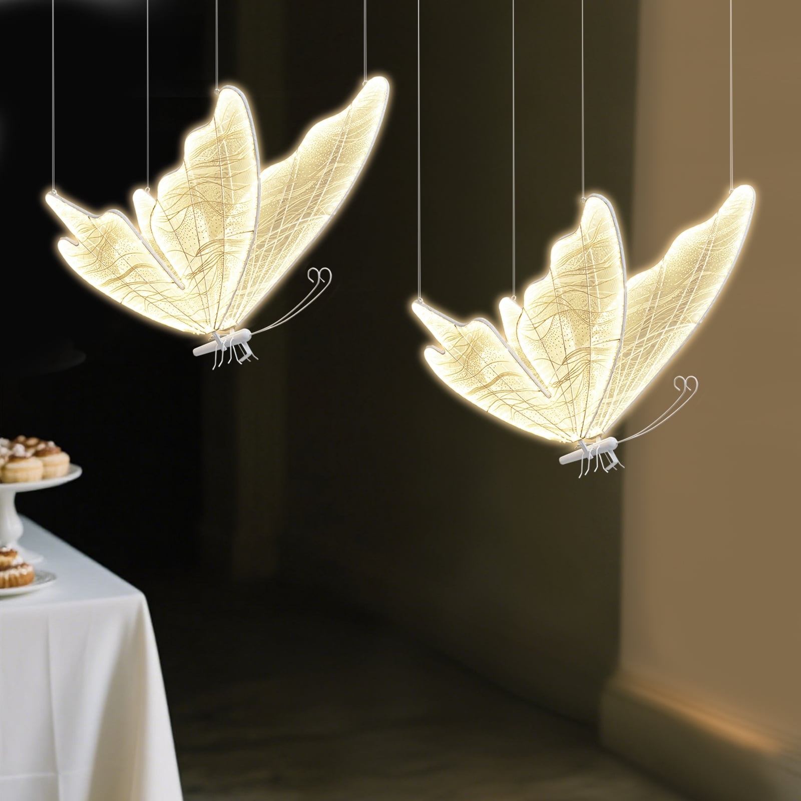 Butterfly Floor Lamps 2-Pack, 80cm/31.5in Height, Paint-Sprayed Iron with White Gauze, Warm LED & Anti-Slip Base, Ideal for Weddings/Stages/Hotels