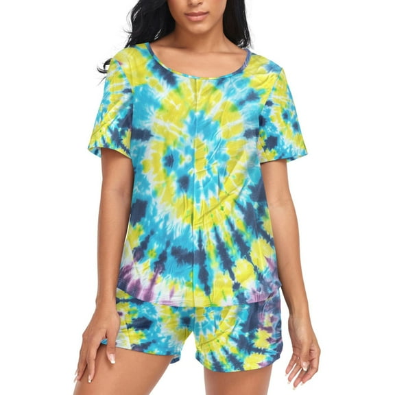 joogoo Women's Pajama Set Abstract Tie Dye Short Sleepwear Loungewear with Pockets M