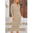 thumbnail image 3 of PRETTYGARDEN Women's 2 Piece Sets Lounge Striped Sweater Fall Casual Long Sleeve Knit Midi Skirts Matching Travel Outfits, 3 of 6