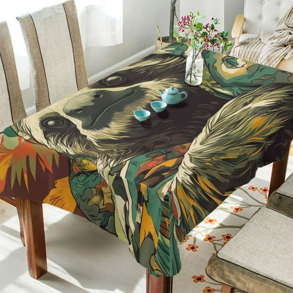 WOBOGO Exotic Style Sloth Pattern Square Tablecloth 54×54in Polyester Fabric Tablecloth Washable Dust Resistant Wrinkle Resistant
