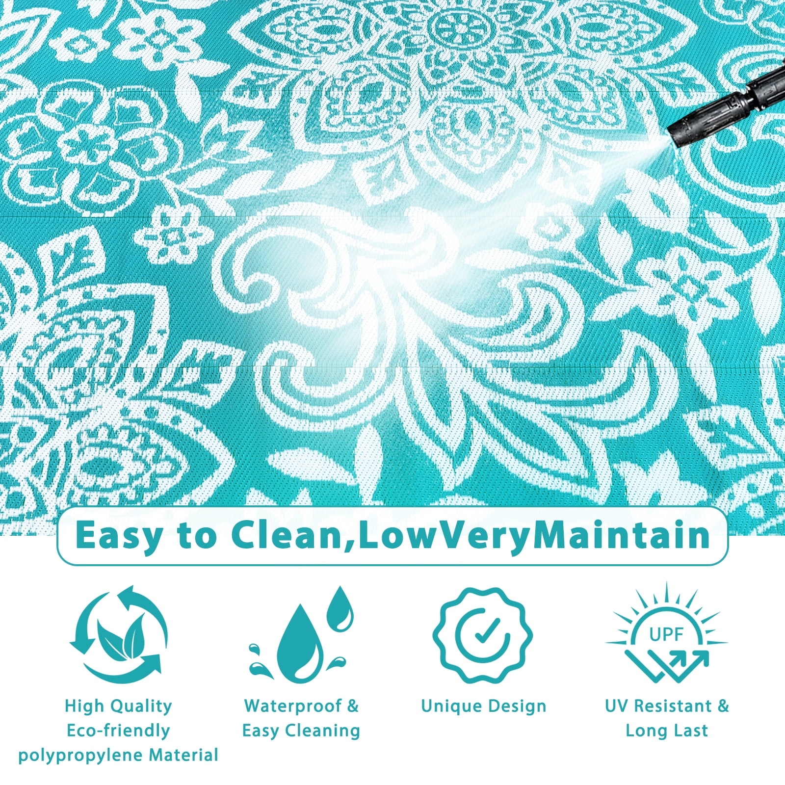 MJIAexp 8'x10' Beach Blue Outdoor Rug Patio Rug Waterproof RV Outdoor Rug Camping Rugs Reversible Plastic Straw Rug Large Outdoor Mat for Camping, Balcony Apartment, Patio, Porch, Picnic, Beach