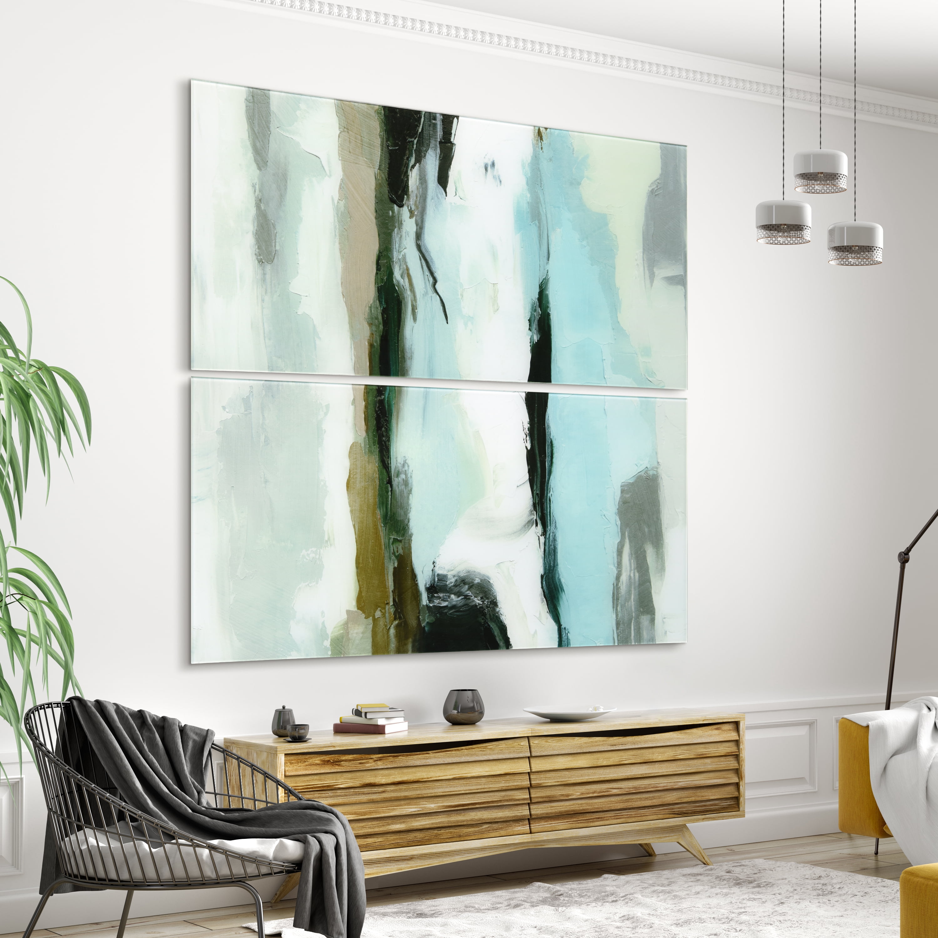 Textured Ocean Tide II AB 36 in x 72 in Mixed Media Art, by Empire Art 2 Count
