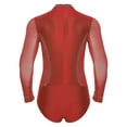 thumbnail image 2 of Yeahdor Mens Shiny Rhinestone Mock Neck Latin Tango Dance Bodysuit Figure Skating Performance Leotard Red XL, 2 of 7