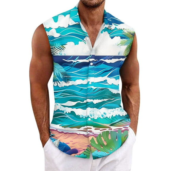 Yiaimeir Men's Hawaiian Lapel Button-down Shirt T-shirt Top，Size M-3XL