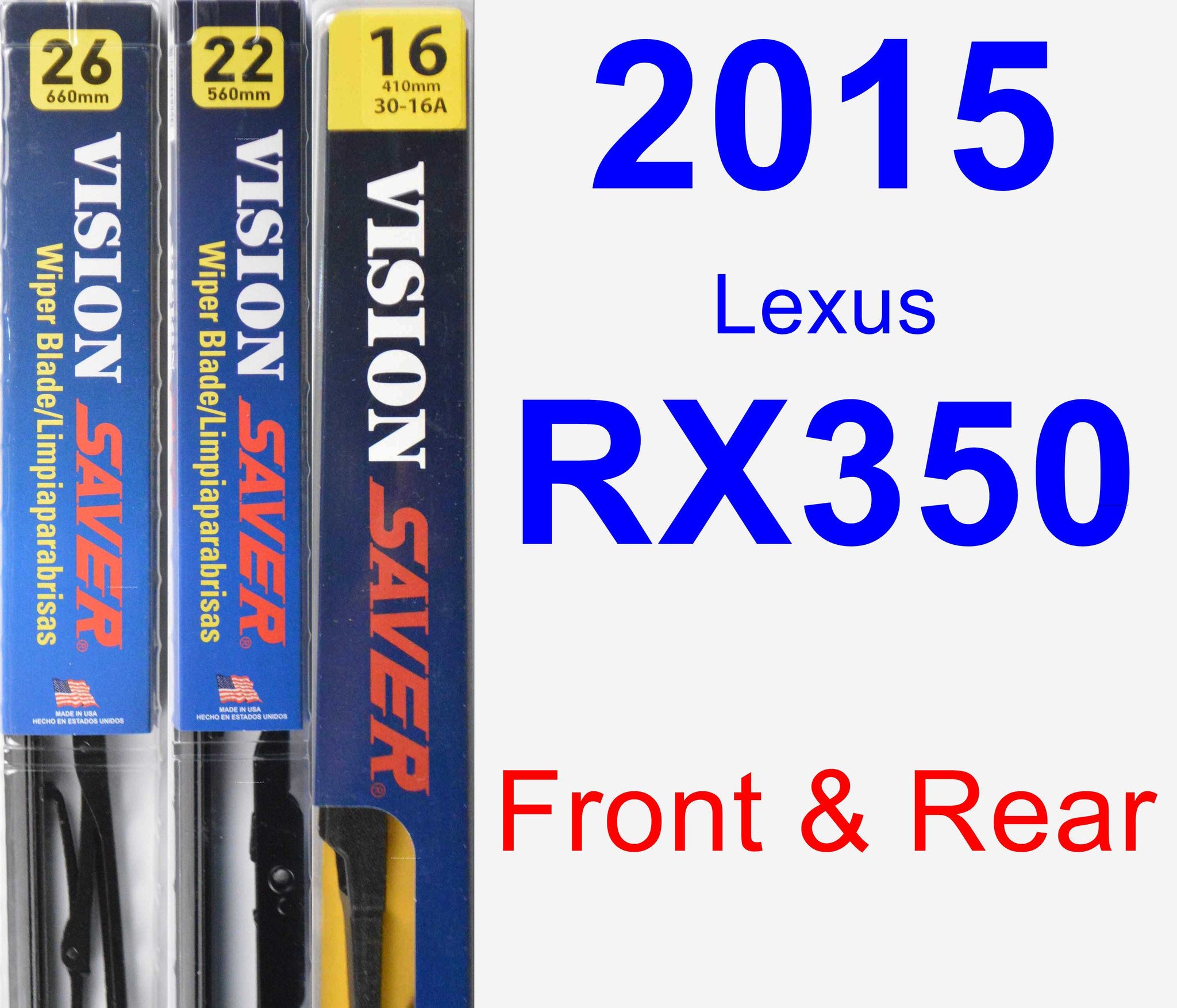 2015 Lexus RX350 Wiper Blade Set/Kit (Front & Rear) (3 Blades) Rear