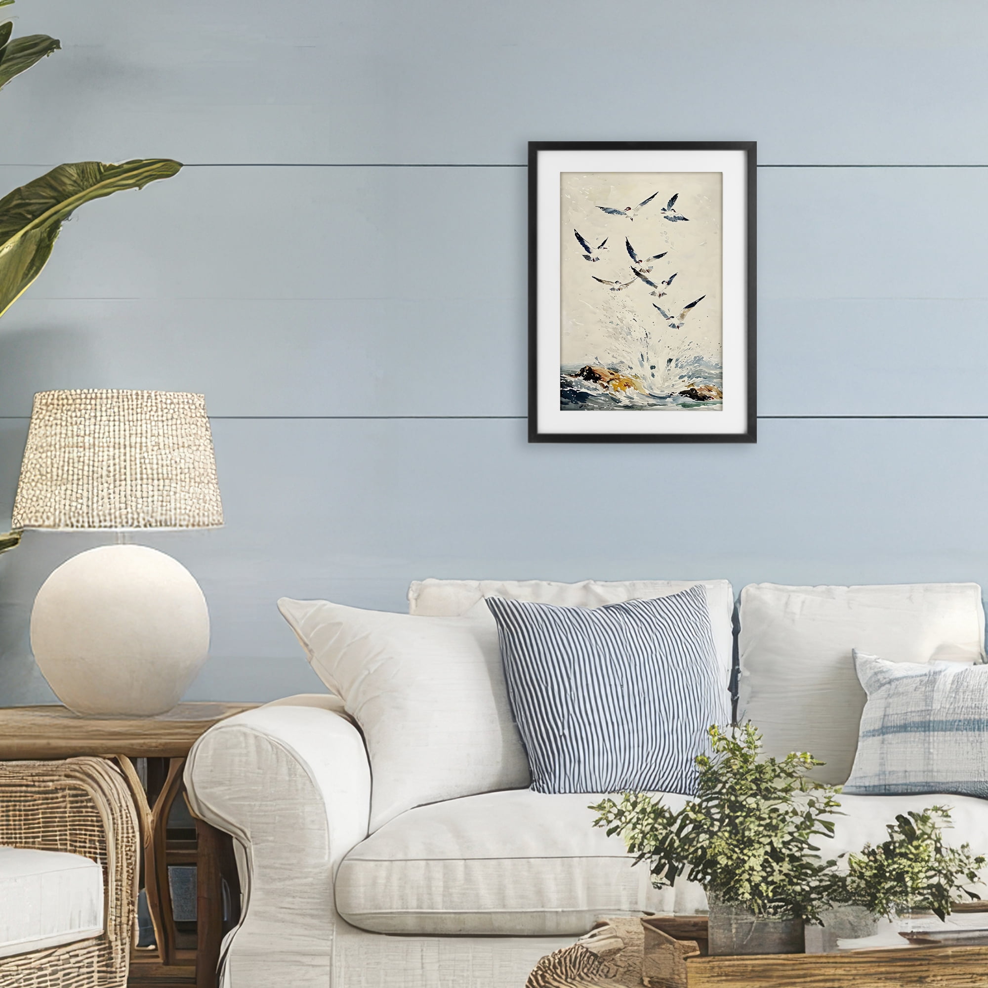 Stupell Industries Waves of Seagulls over Rocks Black Framed Print Under Glass, design by Creative Studio