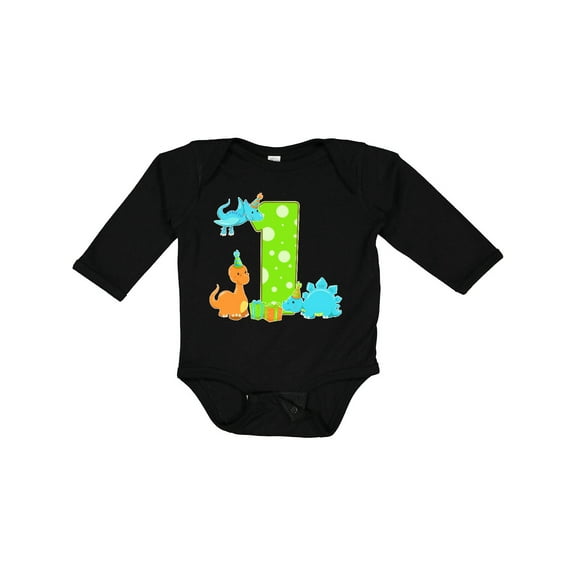 Inktastic Dinosaur First Birthday Party Boys or Girls Long Sleeve Baby Bodysuit