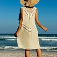 thumbnail image 5 of Cavosen Bathing Suit Cover up for Women Long Crochet Hollow Out Dress Bikinis Swimwear Kimono Sleeveless Round Neck Sheer Breathable Sunscreen Long Side Split Plain Swimsuit Kaftan, 5 of 5