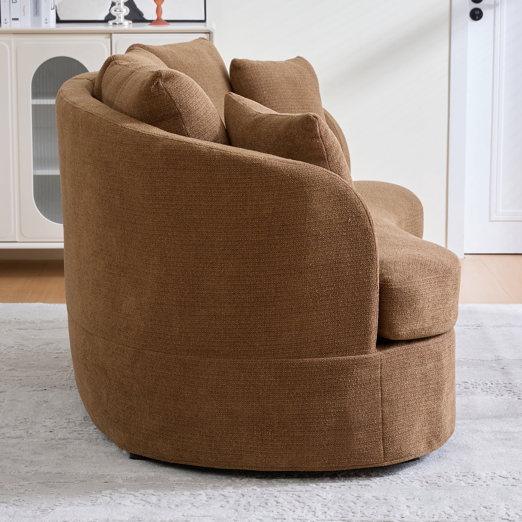 Arouseden 74" Curved Sofa for Small Spaces,Curved Loveseat Couch with 3 Cushions and 2 Throw Pillows,Chenille Loveseat with Curved Backrest,2 Seater Sofas Couch for Living Room(Curved/Camel)