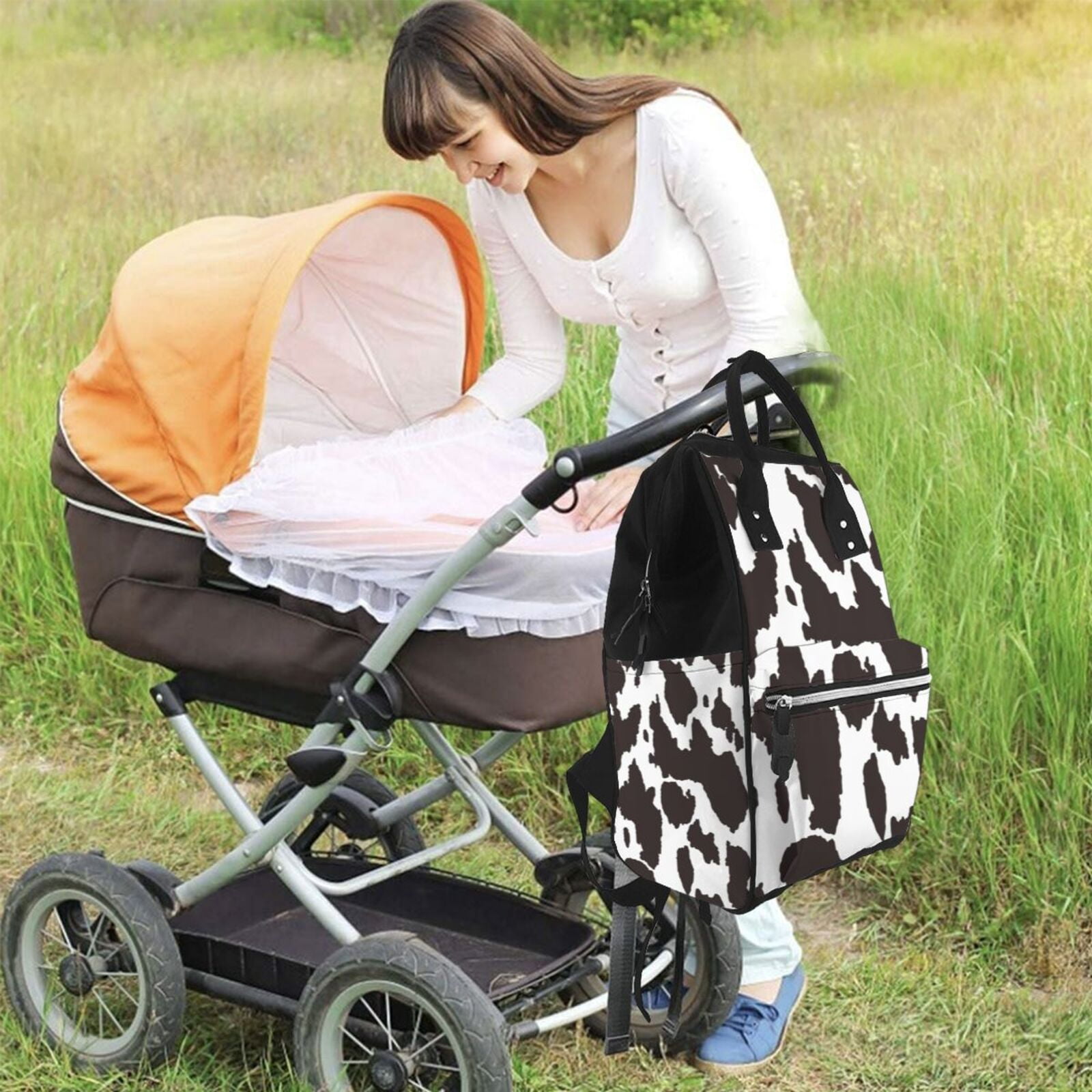 Ratiio Cow Skin 2 Mummy Backpack - Waterproof Twill Canvas, Large Capacity Diaper Bag with Multiple Pockets and Adjustable Straps