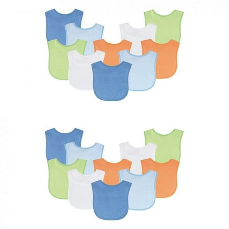 UPC: 0660168000047 | Luvable Friends Infant Boy Cotton Terry Bibs Blue Orange 20-Piece