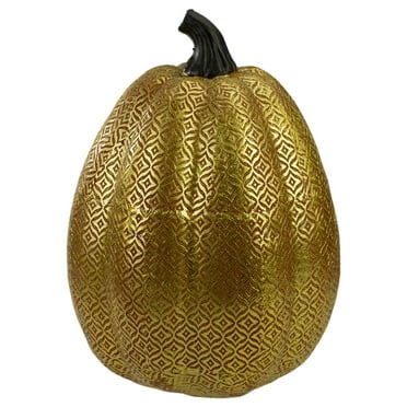 Northlight 9.75" Gold and Orange Greek Key Textured Autumn Pumpkin Tabletop Decoration