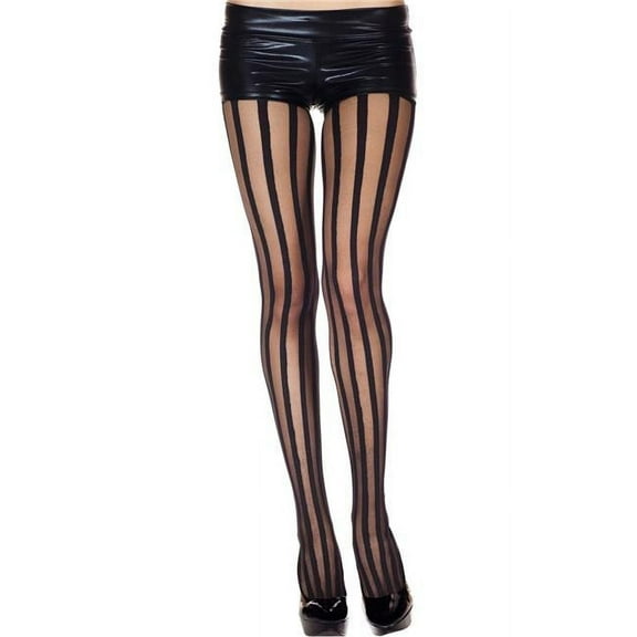 Music Legs Women's Women's Vertical Striped Pantyhose - Black 7056-BLACK