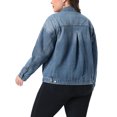 thumbnail image 3 of Agnes Orinda Women's Plus Size Denim Jacket Lapel Long Sleeve Button Washed Casual Jean Jackets with Pocket 1X Grey Blue, 3 of 6